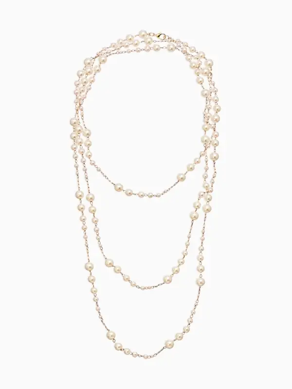 Бусы жемчужные, длинные, d=3.4, 5.6, 8.10, белые в золоте