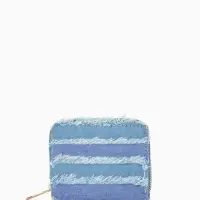 Кошелёк женский на молнии 8.5&times;2&times;11 см, джинсовый, в полоску, голубой