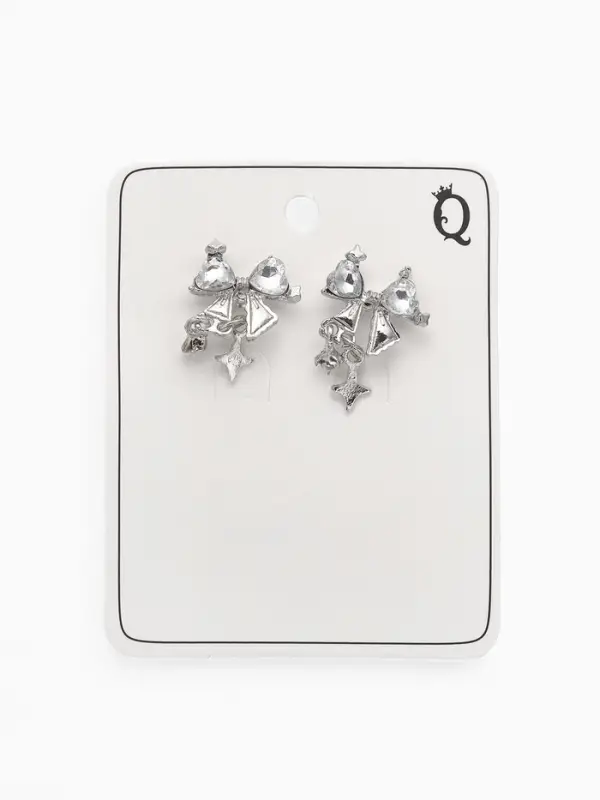 Серьги «Бантик» со звёздочкой, белый в серебре Серьги «Бантик» со звёздочкой, белый в серебре