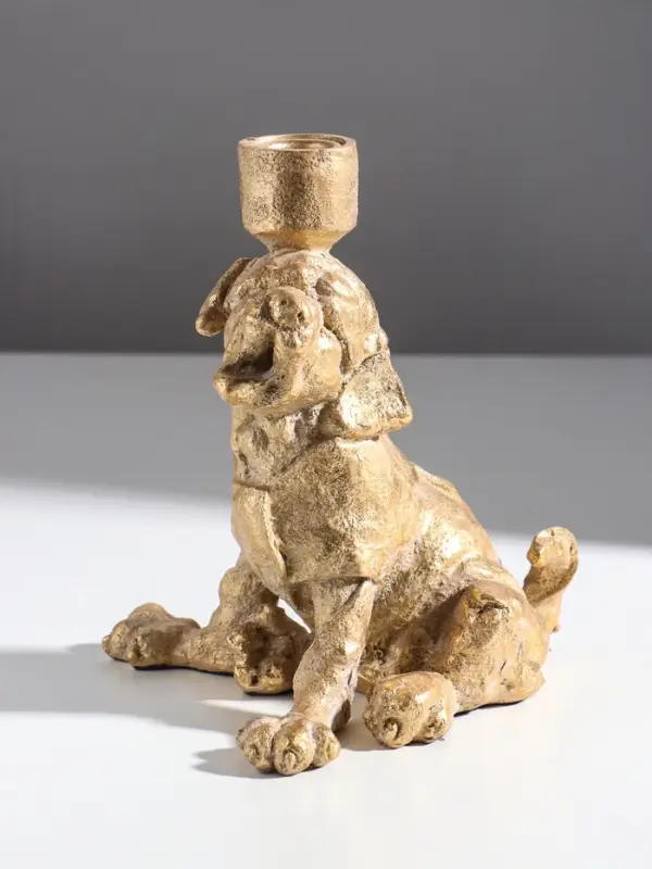 Подсвечник на 1 свечу &laquo;Шарж. Зевающий щенок&raquo;, полистоун, золото, 15.8&times;15.3&times;20 см