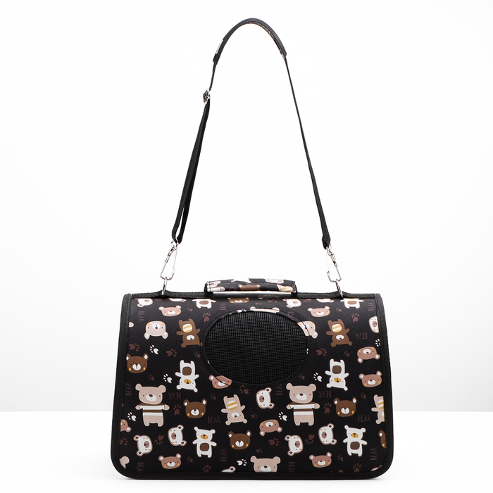 Сумка - переноска для животных  Сумка - переноска для животных "Медвежонки", чёрная, размер S, 37,5 х 17 х 22 см