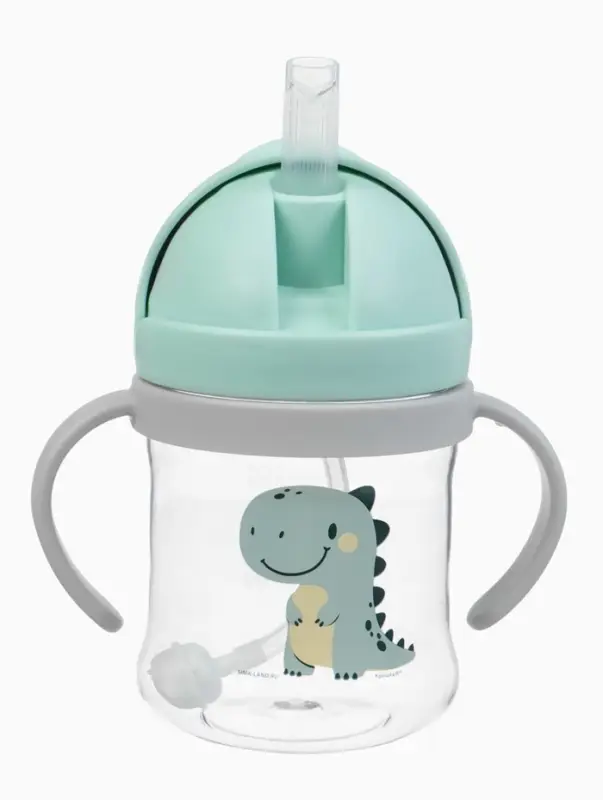 Поильник - непроливайка детский Крошка Я с силиконовой трубочкой и грузиком, от 9 мес., 250 мл., с ручками, бирюзовый