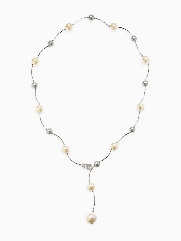 Колье &laquo;Флёр&raquo;, шарики, бело-серое в серебре, длина регулируемая, №12, бусины №16, №20, 40-87 см
