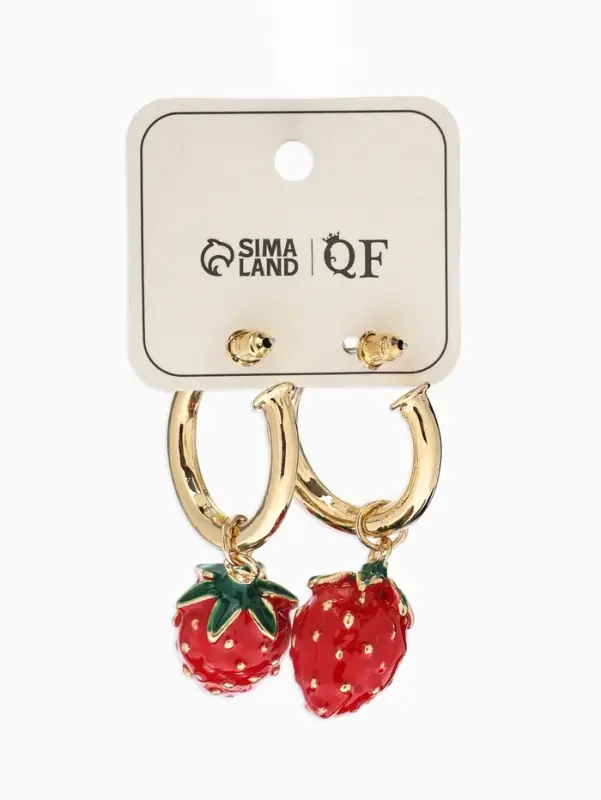 Серьги "Земляника", цвет красный в золоте