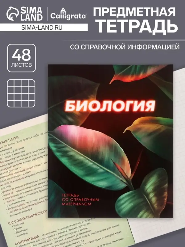 Тетрадь предметная 48 листов в клетку Calligrata «3D. Биология», серые листы