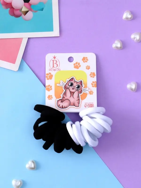 Резинка для волос «Кисонька», набор 20 шт., восторг, 2.5 см, чёрная, белая