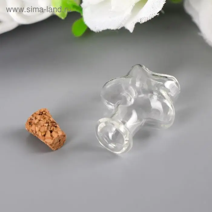 Маленькая стеклянная баночка «Бутылочка с пробкой: звезда», для творчества и декора, 2.5×2×0.7 см