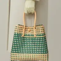 Сумка плетёная, 40&times;20&times;55 см, пластик, зелёно-бежевая