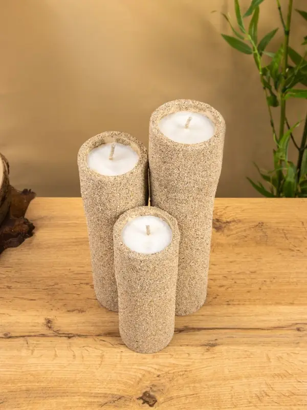 Свеча в бамбуке тройная, 15×15×30 см, 100 мл, песочная
