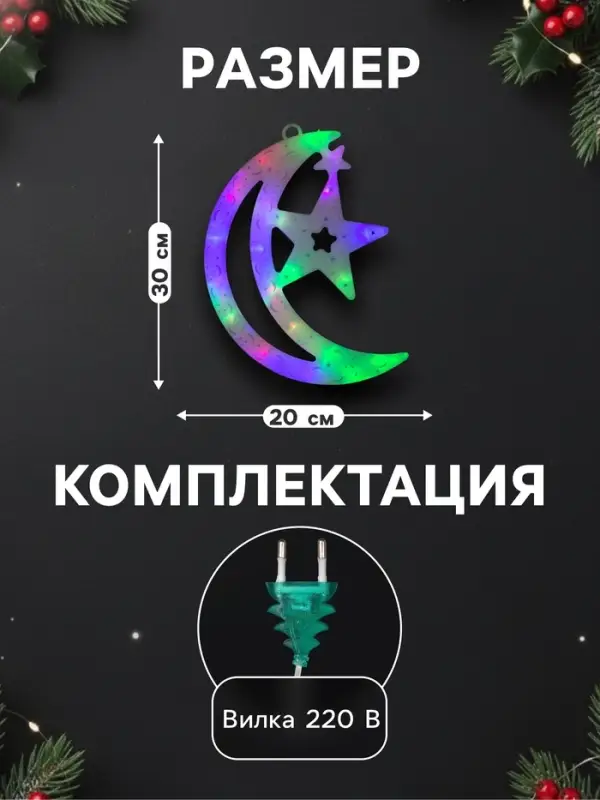 Светодиодная фигура &laquo;Месяц&raquo; 20&times;30 см, пластик, 220 В, свечение мульти (RG/RB)