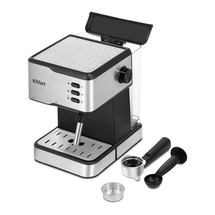 Кофеварка Kitfort КТ-7233, рожковая, 950 Вт, 1.5 л, капучинатор, чёрно-серебристая Кофеварка Kitfort КТ-7233, рожковая, 950 Вт, 1.5 л, капучинатор, чёрно-серебристая