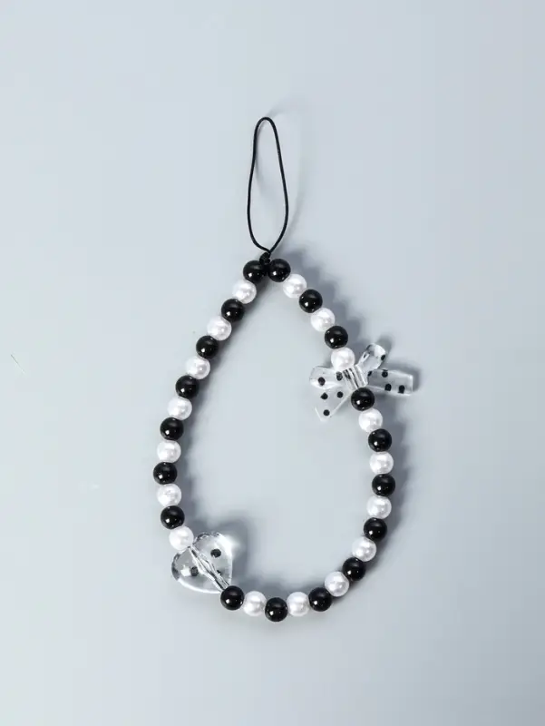 Брелок - подвеска для ключей &laquo;Бант и сердце&raquo;, чёрно-белый, 14.5 см