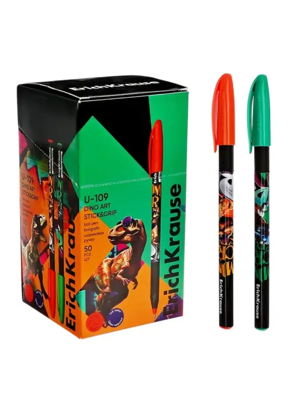 Ручка шариковая ErichKrause U-109 Stick&Grip Dino Art, 1.0мм, рез.держатель, синяя Ручка шариковая ErichKrause U-109 Stick&Grip Dino Art, 1.0мм, рез.держатель, синяя