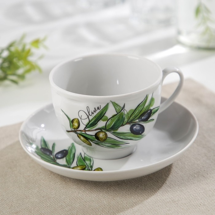 Чайная пара фарфоровая «Оливки», 275 мл, чашка d=9,2 см, блюдце d=15,1 см, рисунок МИКС Чайная пара фарфоровая «Оливки», 275 мл, чашка d=9,2 см, блюдце d=15,1 см, рисунок МИКС