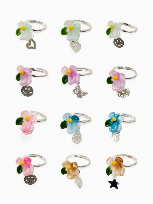 Кольцо &laquo;Выбражулька&raquo; цветок с подвеской, МИКС, безразмерное (фас. 36 шт.)