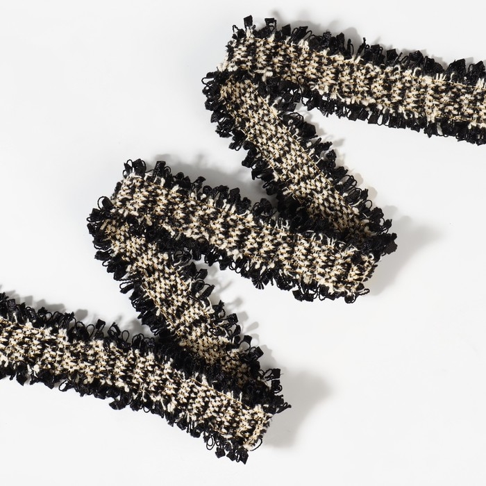 Тесьма декоративная «Твидовая», двусторонняя, 30 мм, 5 ± 0,5 м, цвет чёрный/белый Тесьма декоративная «Твидовая», двусторонняя, 30 мм, 5 ± 0,5 м, цвет чёрный/белый