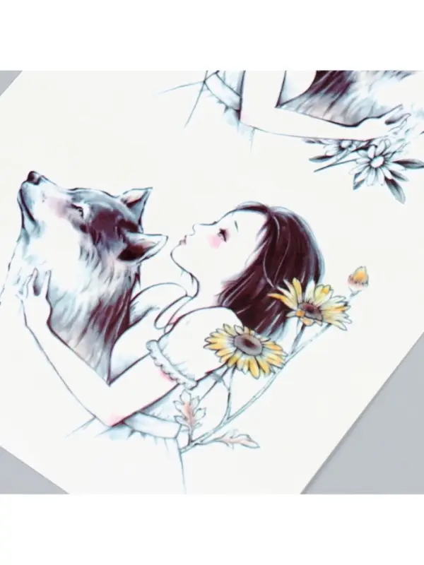 Переводные тату на тело цветные «Девочка с волком», 21×14.8 см