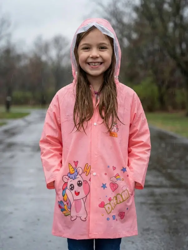 Дождевик детский, розовый единорог, рост 120-130 накл ОТ