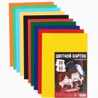 Цветной картон гофрированный, А4, 10 листов, 10 цветов, немелованный, двусторонний, в папке, 230 г/м&sup2;, &laquo;Друзья&raquo;