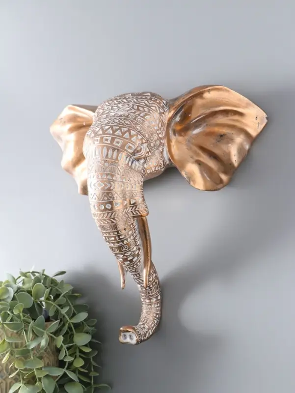 Панно настенное полистоун &laquo;Индийский слон с узорами&raquo;, интерьерный декор, золото с патиной, 30.5&times;13&times;29.5 см