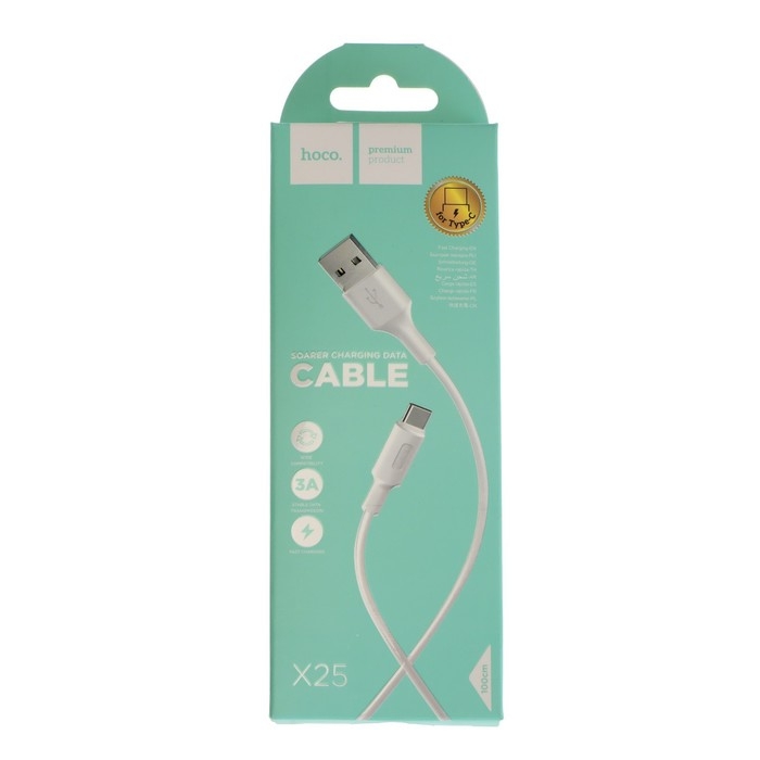 Кабель Hoco X25, Type-C - USB, 3 А, 1 м, PVC оплетка, белый