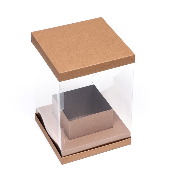 Коробка для цветов с вазой и PVC окнами, складная, 16 х 23 х 16 см, крафт Коробка для цветов с вазой и PVC окнами, складная, 16 х 23 х 16 см, крафт