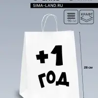 Пакет подарочный с приколами, крафт «Плюс один год», белый, 24×14×28 см
