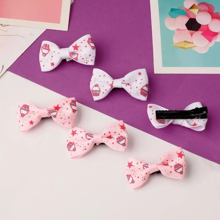Зажим для волос  Зажим для волос "Бантик" звёзды и кексы 4,5 см, белый и розовый