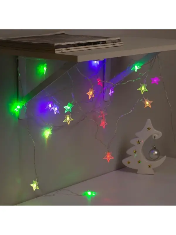 Гирлянда &laquo;Нить&raquo; 5 м с насадками &laquo;Звезда в крапинку&raquo;, IP20, прозрачная нить, 20 LED, свечение мульти (RG/RB), мигание, 220 В