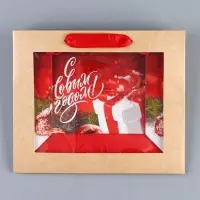 Пакет подарочный новогодний крафтовый с пластиковым окном &laquo;Новогодний подарок&raquo;, 24 х 20 х 11см