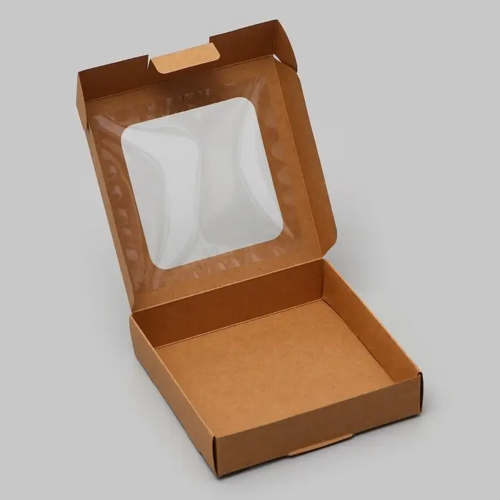 Коробка самосборная, крафт, с окном, 13&times;13&times;3 см