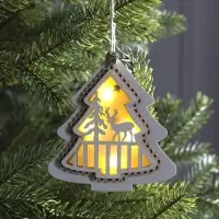 Ёлочная игрушка &laquo;Ёлочка с оленем&raquo;, 10&times;10&times;2 см, 4 LED, от батареек, свечение тёплое белое