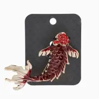 Брошь &laquo;Рыба&raquo; карп, цвет красно-бордово-белый в золоте