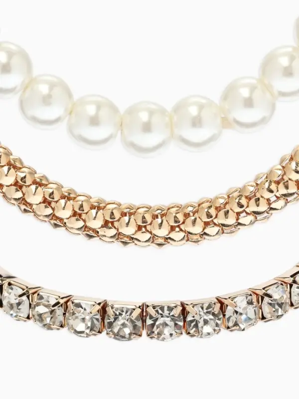 Браслеты &laquo;Стиль&raquo;, набор 3 шт. шар №8, со стразами, тянется, белый в золоте