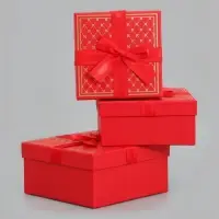 Набор подарочных коробок 3 в 1, с бантом, 19&times;19&times;9.5 см, 17&times;17&times;8 см, 15&times;15&times;6.5 см