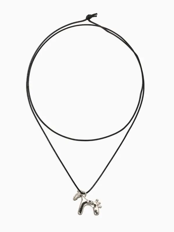 Кулон на шнурке "Конь", цвет чёрный в серебре,  L=51 см