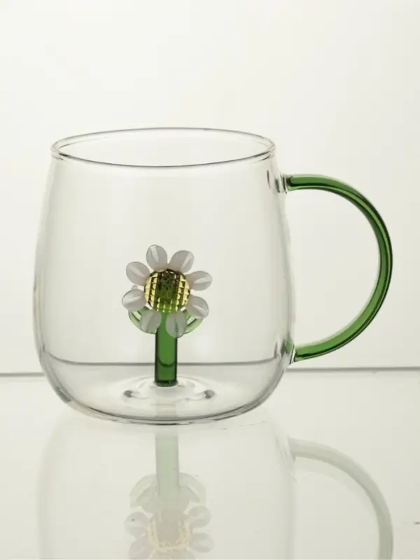 Кружка &laquo;Ромашка&raquo;, 400 мл, 9&times;12.5&times;9 см, зелёная ручка, стекло, прозрачная