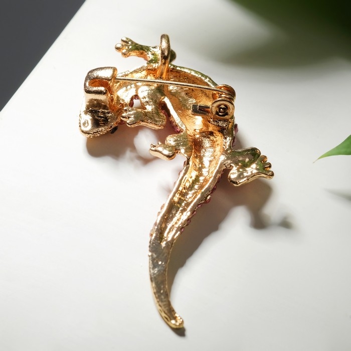 Брошь «Ящерица» тропическая, цвет розово-зелёный в золоте Брошь «Ящерица» тропическая, цвет розово-зелёный в золоте