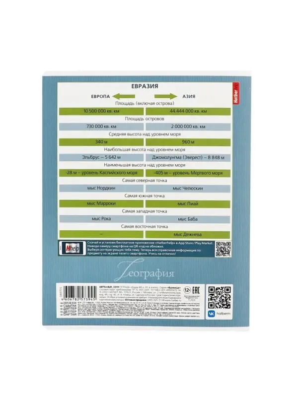 Предметная тетрадь по географии Hatber &laquo;Буквица&raquo;, 48 листов, в клетку, со справочным материалом, обложка из мелованного картона