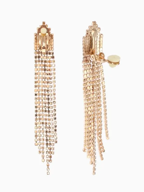 Серьги клипсы для ушей висячие со стразами QF &laquo;Вечеринка&raquo;, белые в золоте