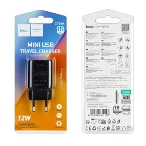 Переходник сетевого зарядного устройства СЗУ C134A HOCO на USB 2.4A 12W черный