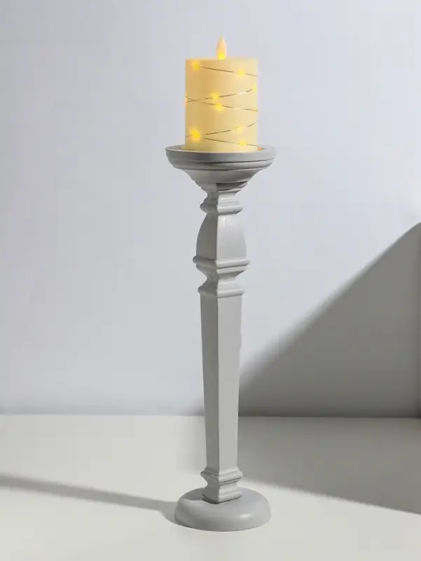 Деревянный подсвечник на 1 свечу &laquo;Пантеон&raquo;, св. серый, 11.5&times;11.5&times;39.5 см