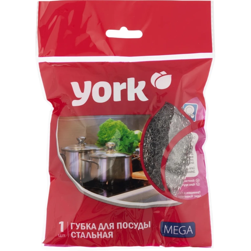 Губка-мочалка YORK из нерж.стали Мега 1шт/уп