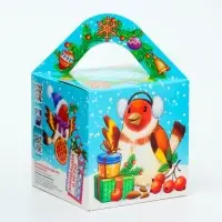 Подарочная коробка Новогодняя Кубик большой «Бельчата» с анимацией 12×12×12 см