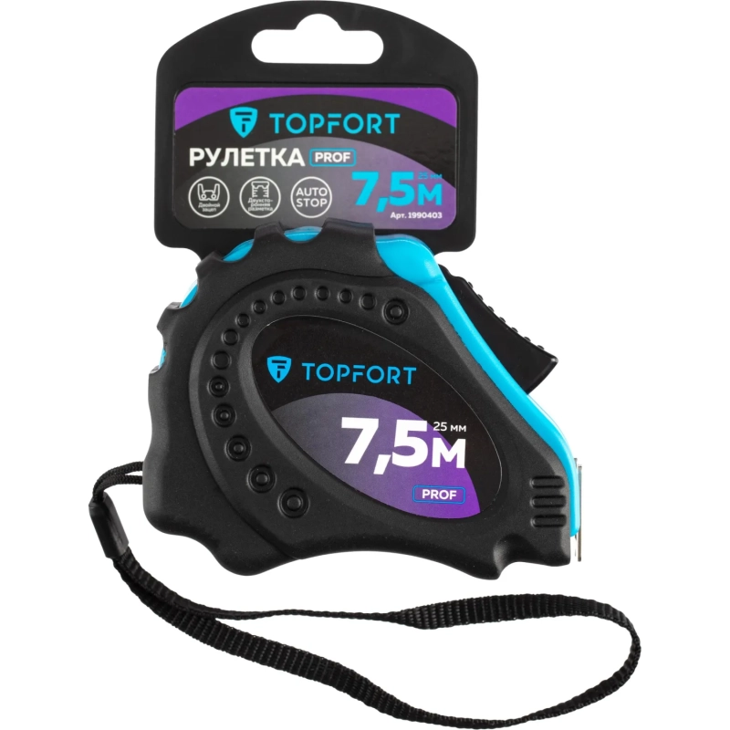 Рулетка 7,5мх25 мм с автостопом  Topfort Prof