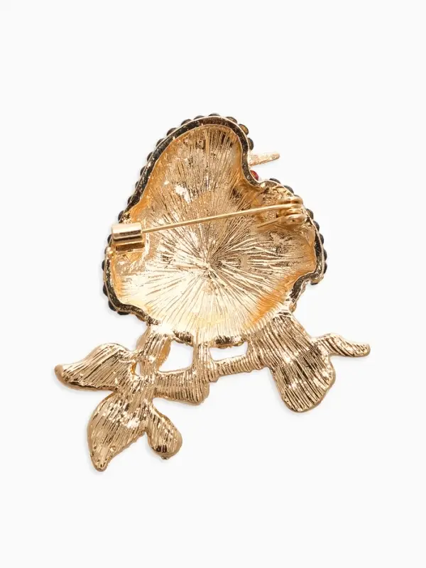 Брошь "Снегирь" в стразах, цвет чёрно-красный в золоте