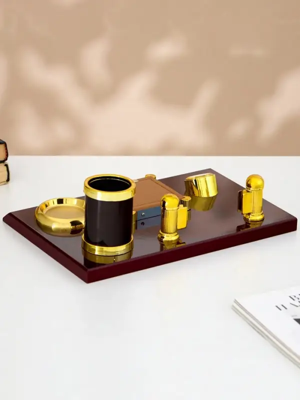 Набор настольный, органайзер 5 в 1 с визитницей и часами, красное дерево