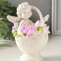 Фигурка гипс &laquo;Ангел в корзине&raquo;, 13&times;10&times;8 см, с росписью, белый