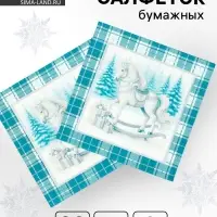 Салфетки бумажные трёхслойные «Скатерть с лошадью на зеленом», 33х33, 20 шт Салфетки бумажные трёхслойные «Скатерть с лошадью на зеленом», 33х33, 20 шт