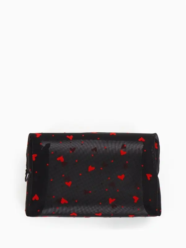 Косметичка женская HEARTS, с рисунком, сетка, на молнии, чёрная